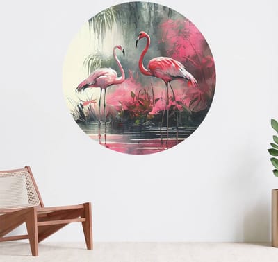 Muurcirkel zelfklevend behang - Karmijnrode Flamingo Schets - Wanddecoratie - 080cm behangcirkel - Ronde sticker voor aan de muur - Behangsticker verkrijgbaar in verschillende formaten