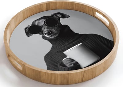 Dienblad rond 40x40 cm - Schootdienblad hout - Coltrui - Hond - Bril - Mok - Borrelplank rechthoek - Plateau houten dienbladen