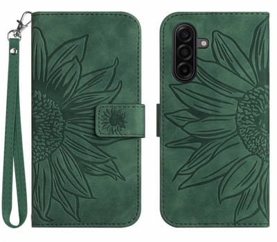 Coverup Hoesje - Geschikt voor Samsung Galaxy A57 Hoesje - Coverup Zonnebloem Book Case met Koord - Groen
