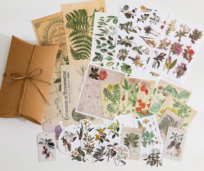 Papier en Stickerset - 12 - Set voor Bulletjournal - Scrapbook - Kaarten Maken - Vintage Papier en Stickers 30 stuks