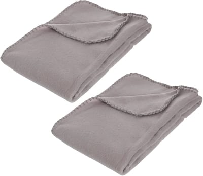 Atmosphera Polar Fleece deken of plaid - 2x - grijs - 125 x 150 cm - polyester - Bankdeken - Fleece plaid