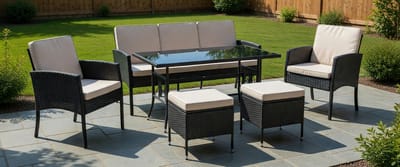 Tuin loungeset 6-delig 60x60x49 cm – polyrotan bank en stoelen met salontafel, waterdichte kussens, uv- en weerbestendig, voor terras, tuin, balkon en woonkamer – Urbanhome