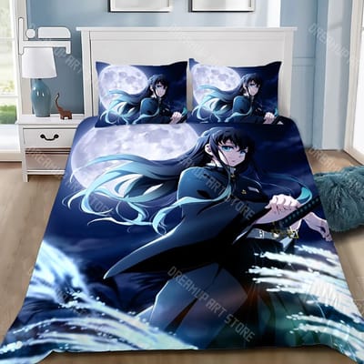 Demon Slayer Muichiro tokito Dekbedovertrek Kussensloop Beddengoedset Volwassene Jongen Meisje Slaapkamer Decoratie Kinderen Cadeau Eenpersoonsmaat EU Single 135x200cm