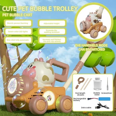 Volautomatische Handduw Bellenblaasmachine Schattige Leuke Dierenvormige Kinderloopstoel Duw Muziek Lichten Speelgoed voor Peuter Cadeau