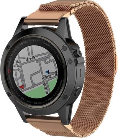 Stalen bandje milanees geschikt voor Garmin Fenix 9 (Pro) 51mm / Fenix 8 (Pro) 51mm / Garmin Fenix 7x (Pro - Sapphire Solar) / Fenix 6x (Pro - Sapphire) / Fenix 5x (Plus) / Fenix 3 / Epix Pro (Gen 2 - 51mm) / Enduro 1-2-3 - Rosegoud