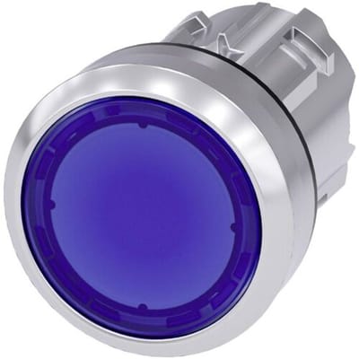 Siemens 3SU10510AB500AA0 3SU1051-0AB50-0AA0 Verlichte druktoets Bedieningsknop vlak, Metalen frontring, Hoogglans Knop Blauw 1 stuk(s) Piece