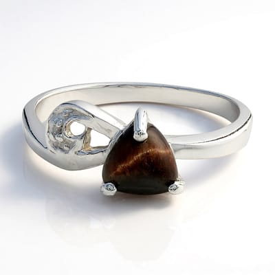 Cavill - Zilveren ring 925 Sterling met 0,77 ct rode tijgeroog triljant cabochon en 0,005 ct witte topaas - Elegant rood bruin - Maat 17