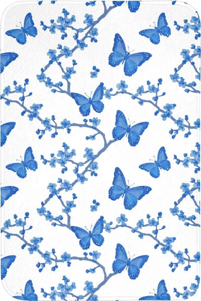 Badmat 60x90 cm - Antislip - Vlinder - Bloemen - Blauw - Badmatten voor badkamer - Badkamermat - Douchemat - Badkamer mat