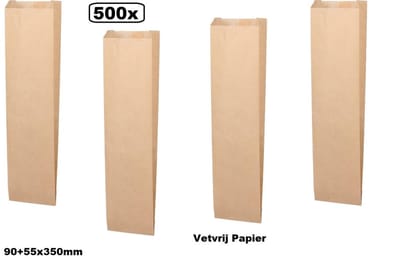 500x Grillzakken Nature Kraft 90+55x350mm bruin- gril kip panini brood zak warm snacks