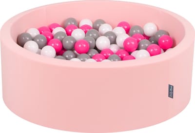 KiddyMoon Ballenbak voor kinderen Rond 90x30cm - 200 kleurrijke ballen ∅7cm - Speelgoed baby schuim - Baby ballenbad foam - Kunststof ballen - Ballenbak ballen - Voor sensorische - Met schuimvulling - Lichtroze: Wit Grijs Donkerroze