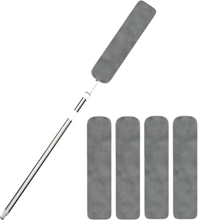 Stofzuiger met lange steel - Reinigingsgereedschap plumeau - Huis reinigen - Platte flexibele kop - Uittrekbaar - Grijs