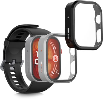 kwmobile 2x cover geschikt voor Huawei Watch Fit 4 Pro - Fitnesstracker cover van gehard glas en kunststof frame set zwart / zilver
