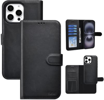 2in1 Backcover & Portemonnee Hoesje met Pasjeshouder voor 3 pasjes - met afneembaar magnetisch hoesje iPhone 16 Pro Max - Zwart