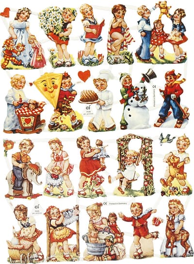 Vintage plaatjes, nostalgische kinderen, vel 16,5x23,5 cm, 2 vel/ 1 doos