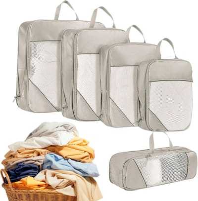 Compressiezakken Reizen - Opvouwbare Opbergzakken - Bagage Optimaliseren - Waterdichte Bescherming - 34 x 24 cm - Beige