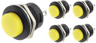 ProRide Drukknop Pulsschakelaar R13-507 - 16mm Inbouw - 250V/3A - Normally Open - Geel - 5 stuks