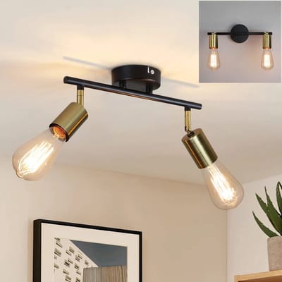 NETTLIFE Opbouwspot - 2-lichts - zwart goud - E27 Fitting - draaibar Plafondspot - Vintage Keukenlamp - Max. 25W - Metaal - voor Slaapkamer | Hal | Woonkamer - Zonder Lichtborn - L 30cm