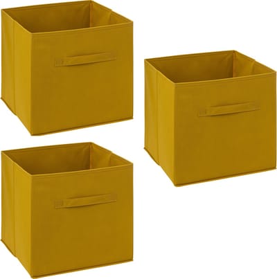 5Five Opbergmand/kastmandje - 3x - Mosterdgeel - 31 x 31 x 31 cm - 29 liter - Vakkenkast manden - Stof met versterkte bodem - Opvouwbaar