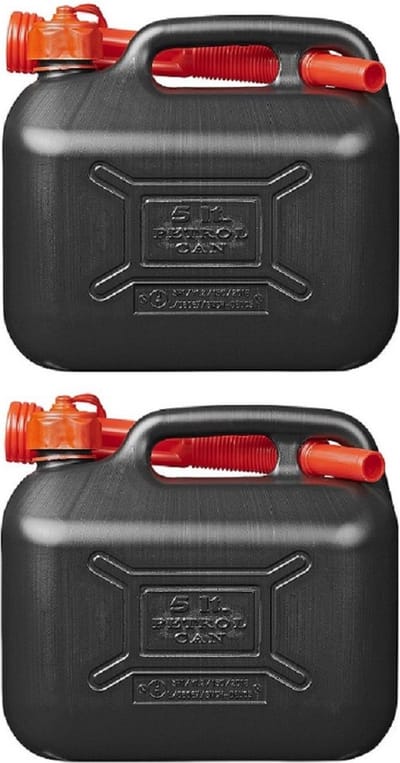 Pro Plus jerrycan/benzinetank - 2x - zwart - 5 liter - Voor benzine/diesel - Jerrycans voor onderweg - kunststof
