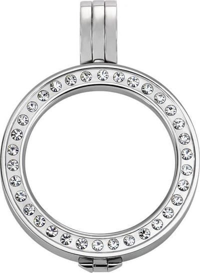 Quiges - Medaillon Munthouder RVS 25mm Ø met Zirkonia Zilverkleurig - EPRHS006