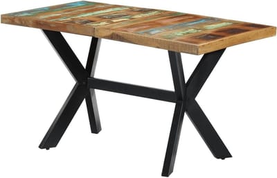Eettafel Hout - Industriële Tafel - Samen Eten - Gerecycled Massief Hout - 140x70x75 cm - Natuurlijk