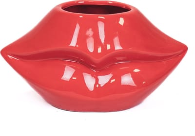 Housevitamin Lips Don't Lie Vaas - Bloempot Rood - 21x19x11cm - Uniek design voor uw interieur!