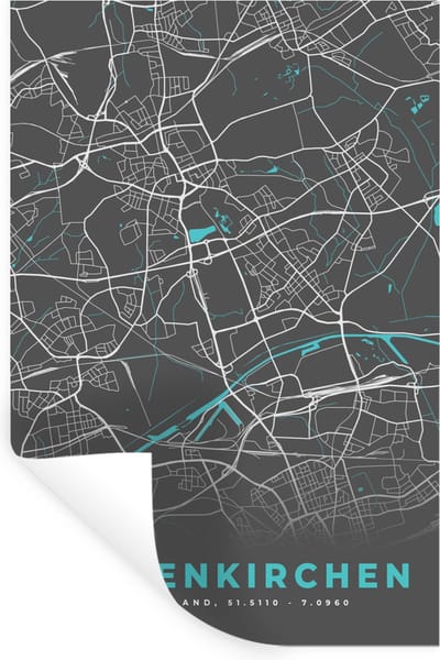 Muurstickers - Sticker Folie - Duitsland – Blauw – Gelsenkirchen – Stadskaart – Kaart – Plattegrond - 40x60 cm - Plakfolie - Muurstickers Kinderkamer - Zelfklevend Behang - Zelfklevend behangpapier - Stickerfolie