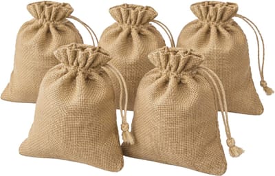 Tavas Jute Zakjes - 9 x 12 cm - 5 Stuks - Organza Zakjes - Katoenen Cadeauzakjes met Trekkoord - Natuurlijke Kleur