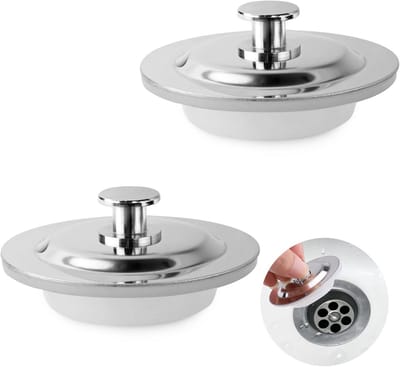2x Universele Roestvrijstalen Afvoerstop voor Wastafel en Bad - 42-44 mm