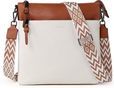 TAN.TOMI Dames Schoudertassen - Schoudertas Middelgrote - Crossbody Tas - Crossbodytassen voor Dames met Verstelbare - Afneembare Brede Band - Wit/lichtbruin