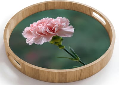 Dienblad rond 40x40 cm - Schootdienblad hout - Anjer - Roze - Bloemblaadjes - Borrelplank rechthoek - Plateau houten dienbladen