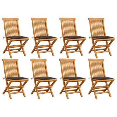 vidaXL - Inklapbare - stoelen - 8 - st - met - taupe - kussens - massief - teakhout
