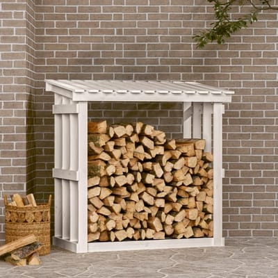 Haardhoutrek - Houtopslag - Netjes Opslaan - Massief Grenenhout - 108x645x109 cm - Wit