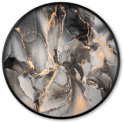 Poster in lijst Rond - Fotolijst 60x60 cm - Posters - Grijs - Luxe - Goud - Marmer - Ronde posterlijst zwart - Decoratie - Wanddecoratie woonkamer - Muurdecoratie slaapkamer