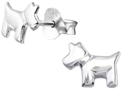 Joy|S - Zilveren hond oorbellen - 8 x 6 mm - hondje kinderoorbellen