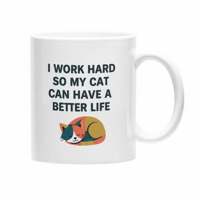 330ml Grappige Kattenliefhebber Mok – “I Work Hard So My Cat Can Have a Better Life” – Leuk Cadeau voor Katteneigenaren, Vrienden & Werkplek