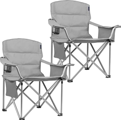 TRVLMORE Campingstoelen XXL - Opvouwbaar - 2-Pack - 150KG Draagvermogen - Incl. Draagtas - Klapstoel - Visstoel - Kampeerstoel - Vouwstoel - Grijs