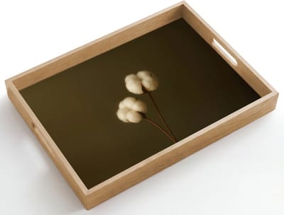 Dienblad hout 50x35 cm - Schootdienblad - Takken - Katoen - Wit - Bollen - Borrelplank rechthoek - Plateau dienbladen