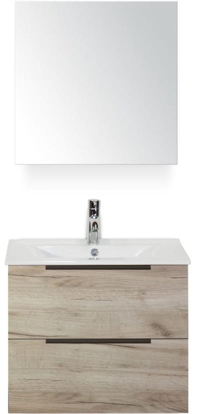 Seville Badmeubelset 60 cm - Craft Oak Edge Greep - Wastafel Enjoy met Spiegelkast