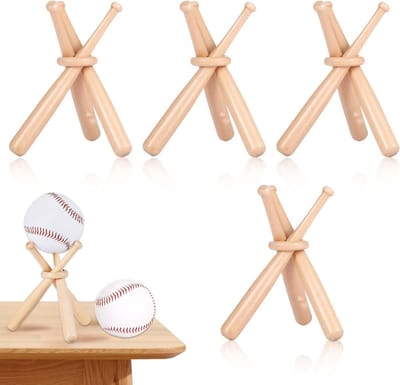 Elegante houten standaard voor honkbalhouders - Vitrineset met 4 houders, 12 mini knuppels en 4 cirkels, duurzaam en multifunctioneel voor sportliefhebbers