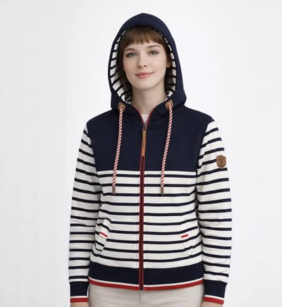 Lizzard Sports Gestreepte Hoodie Dames met Rits Navy/Wit/Rood Maat S - Dames Vest met Rits en Capuchon