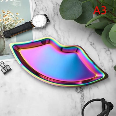 RVS Lipvormige Sieradenbakje Huis Cosmetica Metalen Bakje Vrouwelijke Sieraden Opbergbakje Decoratief Nieuw veelkleurig