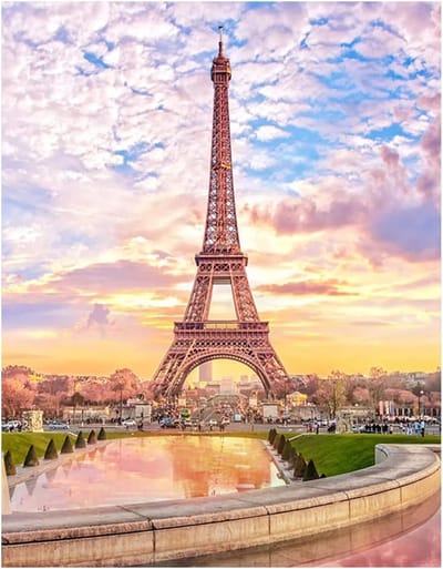 Famanu – Diamond Painting vierkante stenen - 40 x 50 cm - doe-het-zelf 5D diamond painting kits 5D diamond painting schilderen op nummer - canvas - groot - landschap - Eiffeltoren - Parijs - zonsondergang - foto's om