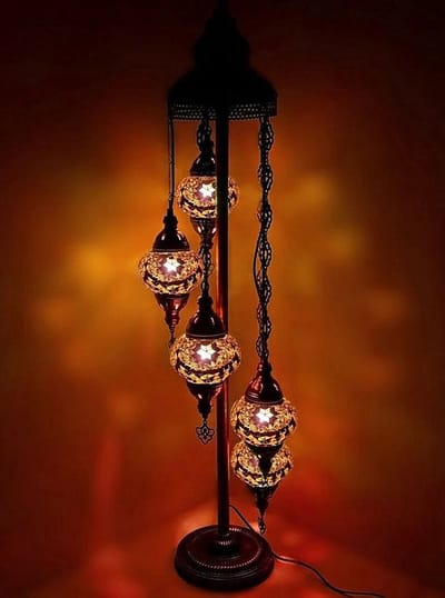 Turkse Lamp - Vloerlamp - Mozaïek Lamp - Bruin - 5 bollen - Handgemaakt en Authentiek