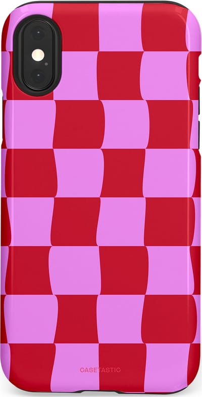 Casetastic hoesje geschikt voor Apple iPhone X / Apple iPhone XS - Dubbellaagse bescherming - Dansend Ruitje - Fashion Case - Rood Lavendel Roze