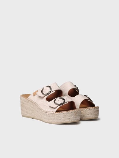 Dames espadrille zonder achterkant van leer met jute sleehak | IDOIA