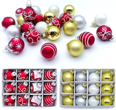 Set van 24 Glazen Kerstballen van 3 cm - Kerstboomdecoraties, Versieringen en Ornamenten met Opbergtas