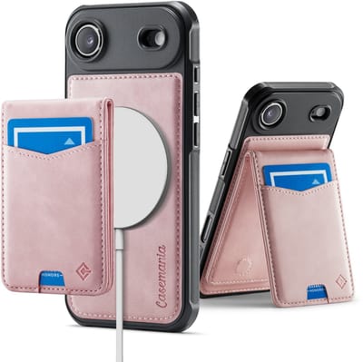 Casemania Hoesje Geschikt voor Apple iPhone 17 Air - Pale Pink - Geschikt voor MagSafe - Back Cover met Afneembare Magnetische Pasjeshouder met Standaard - Telefoonhoesje en Kaarthouder