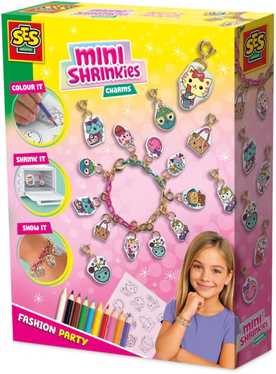 SES Creative Mini Shrinkies - Fashion Party - Armbandjes Maken - Krimpfolie - Voor Meisjes Vanaf 5 Jaar - Met 10 kleurpotloden