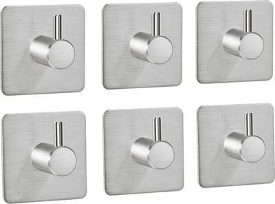 Slotman Solutions Zelfklevende Handdoekhaken RVS Zilver | 6x Ophanghaak voor Badkamer, Keuken en Toilet | Wandhaken Zonder Boren | Sterke Plakhaken van Roestvrij Staal